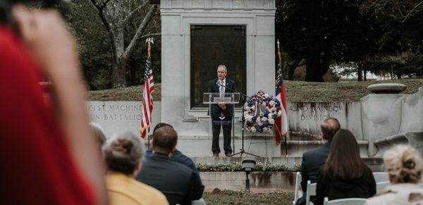 MGA President speaks at the Veterans Day event at Coleman Hill.